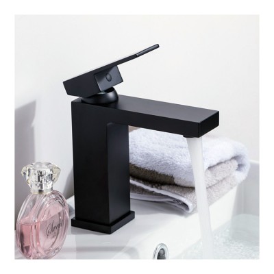 Faucets manufacturer matt black brass single hole hand wash basin mixer hot and cold water wash-basin tap square bathroom faucet